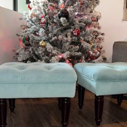  Set Of 2 Edeco Velvet Tufted Ottoman Bench with Generously Padded top 