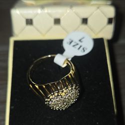 Gold-Tone CZ Cluster Statement Ring Size 7