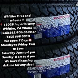 SET OF NEW TIRES, 245/70R16 ATLANDER AT , INCLUDING MOUNTING AND BALANCING. ASK ME FOR ANY SIZE OR BRAND, LLANTAS NUEVAS