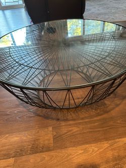 Round Glass Top Wire Frame Coffee Table