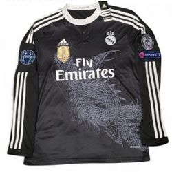 Real Madrid 2014 Large Black Dragon Jersey Long Sleeve CR7 Men’s Size Small Medium Large XL 2XL