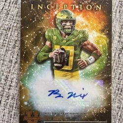 2023 Bo Nix U Bowman Inception Gold Auto Primordial /50 Oregon Ducks