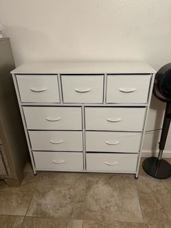 White Fabric Dresser with 9 Drawers