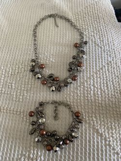Silver Chain Beaded Necklace and Bracelet Set