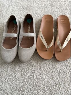 Size 8 Reef flip flops and Aerosole flats