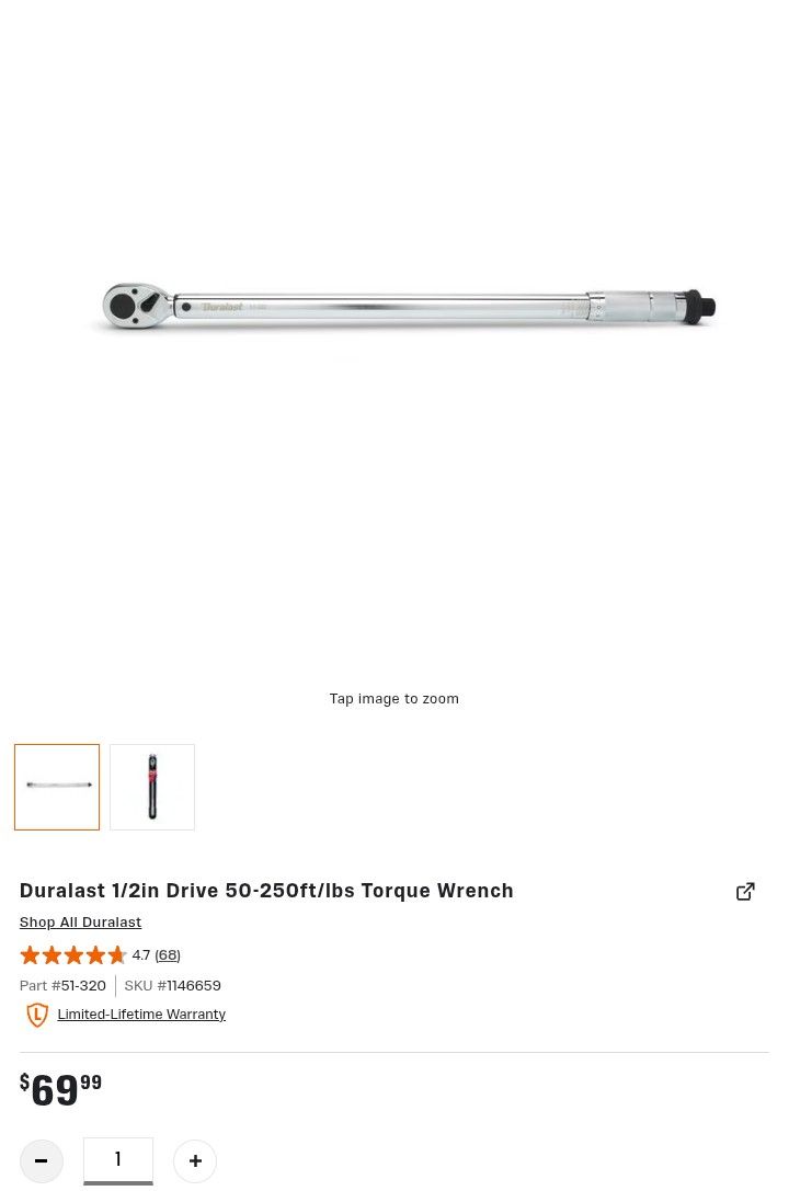 Duralast 1/2in Drive 50-250ft/lbs Torque Wrench