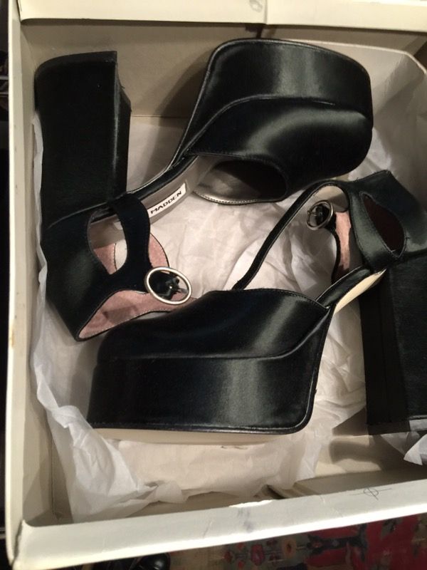 Steve Madden Black Satin Platform Dancer Shoes