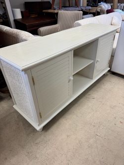 White Wood TV Console with Shutter Doors