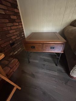 Vintage Industrial Wood & Metal End Table with Drawer