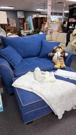 1/2 price extra wide Blue chair and ottoman