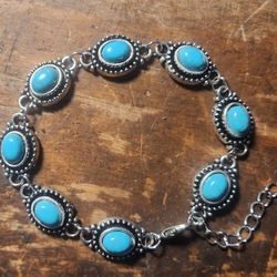 Beautiful Turquoise Gemstone Bracelet, Oval Shape Bracelet Costume Jewelry with adjustable links