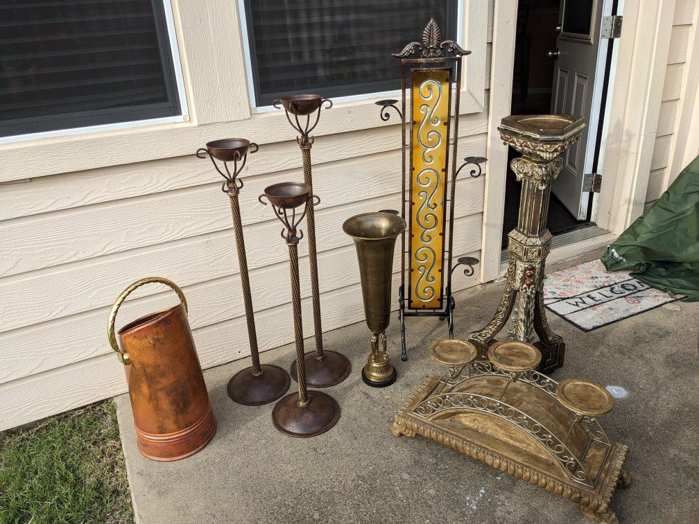 Classy Decor Items. Coal Bucket. Candle Holder. Pedestal. Urn