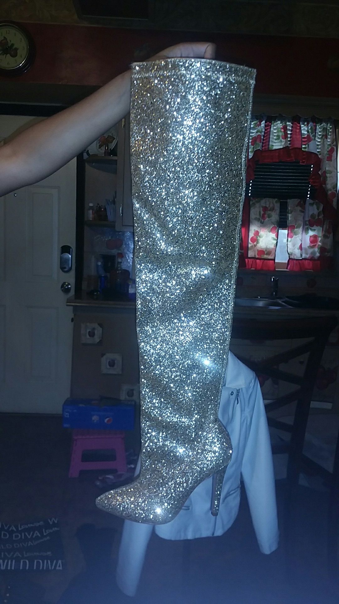 Thigh high gold glitter boots brand new