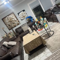 Brown Four Piece Living Room, Real Leather