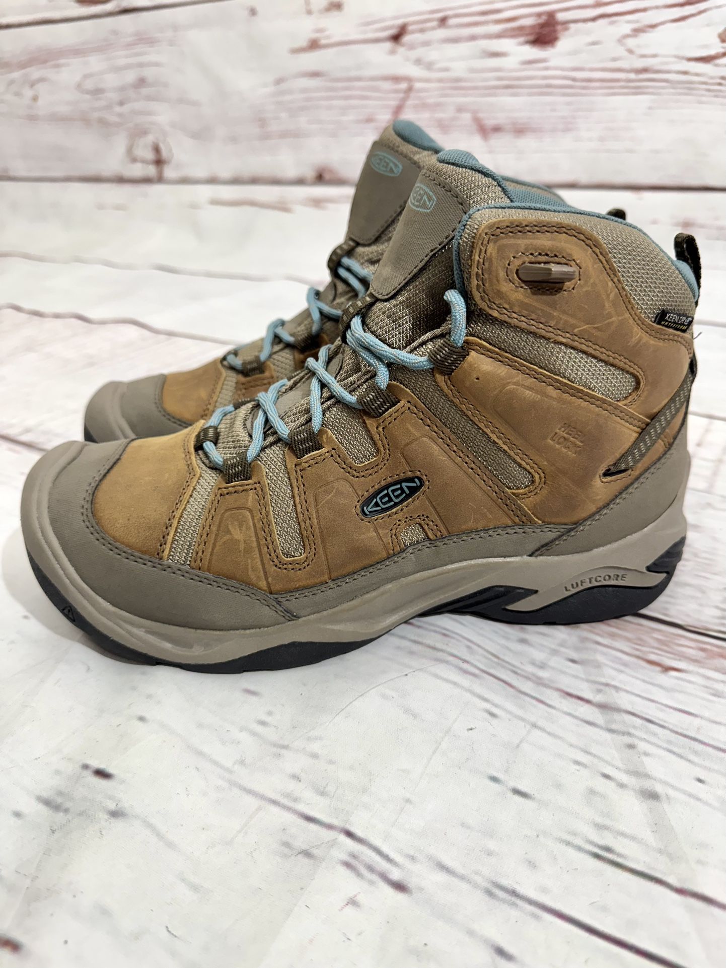 KEEN Women's Mid-Cut Circadia Casual trail Hiking Boots Brown/Turquoise Sz 9.5