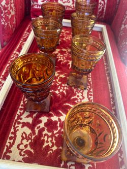 7 Vintage Indiana Glass Amber Park Lane Goblet’s