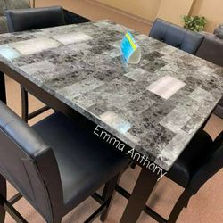 BRAND NEW // Maysville Faux Marble Tabletop Counter Height Dining Table and Bar Stools Set // Financing & Delivery Available 