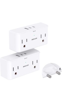 Pack 7 in 1 European Travel Plug Adapter, Travel Essentials, International Travel Adapter with 4 Outlets 3 USB Ports(2 USB C), US to Europe Plug Adapt