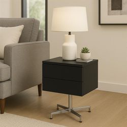 Black Contemporary Nightstand With 2  Drawers