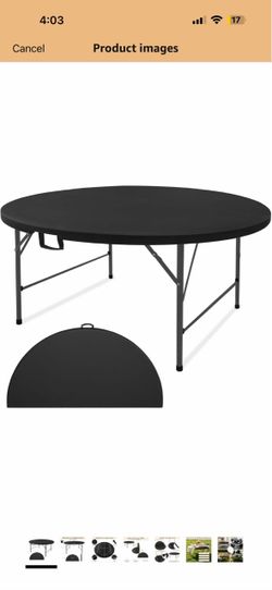 5 FT Round Folding Table | White | Portable Plastic Table with Carrying Handle Heavy Duty Portable Plastic Commercial Table Steel Legs for Party, Dini