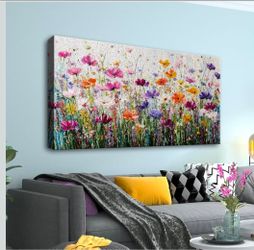 Colorful Wildflower Garden Print Modern Abstract Botanical Artwork for Living Room Home Decor Size：20x40in