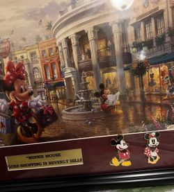 Minnie Mouse Goes Shopping In Beverly Hills" by Thomas Kinkade Custom Framed Print Display with Mickey & Minnie Pins