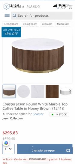 Coaster Jason Round White Marble Top Coffee Table in Honey Brown