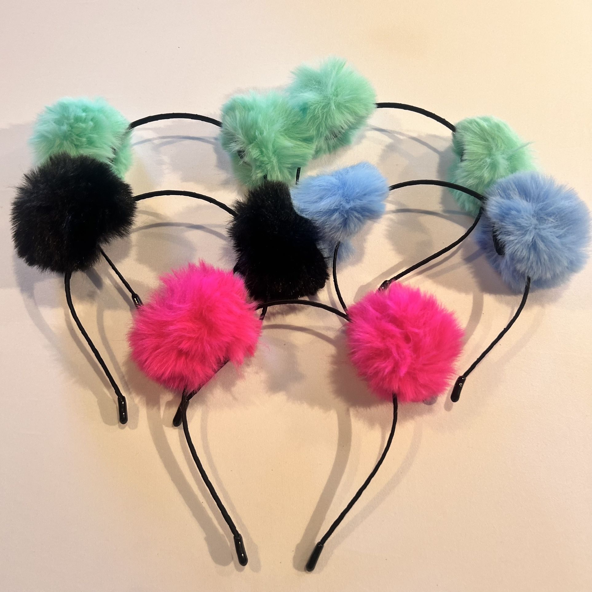 Plush Pom Pom Headbands Set Of 5