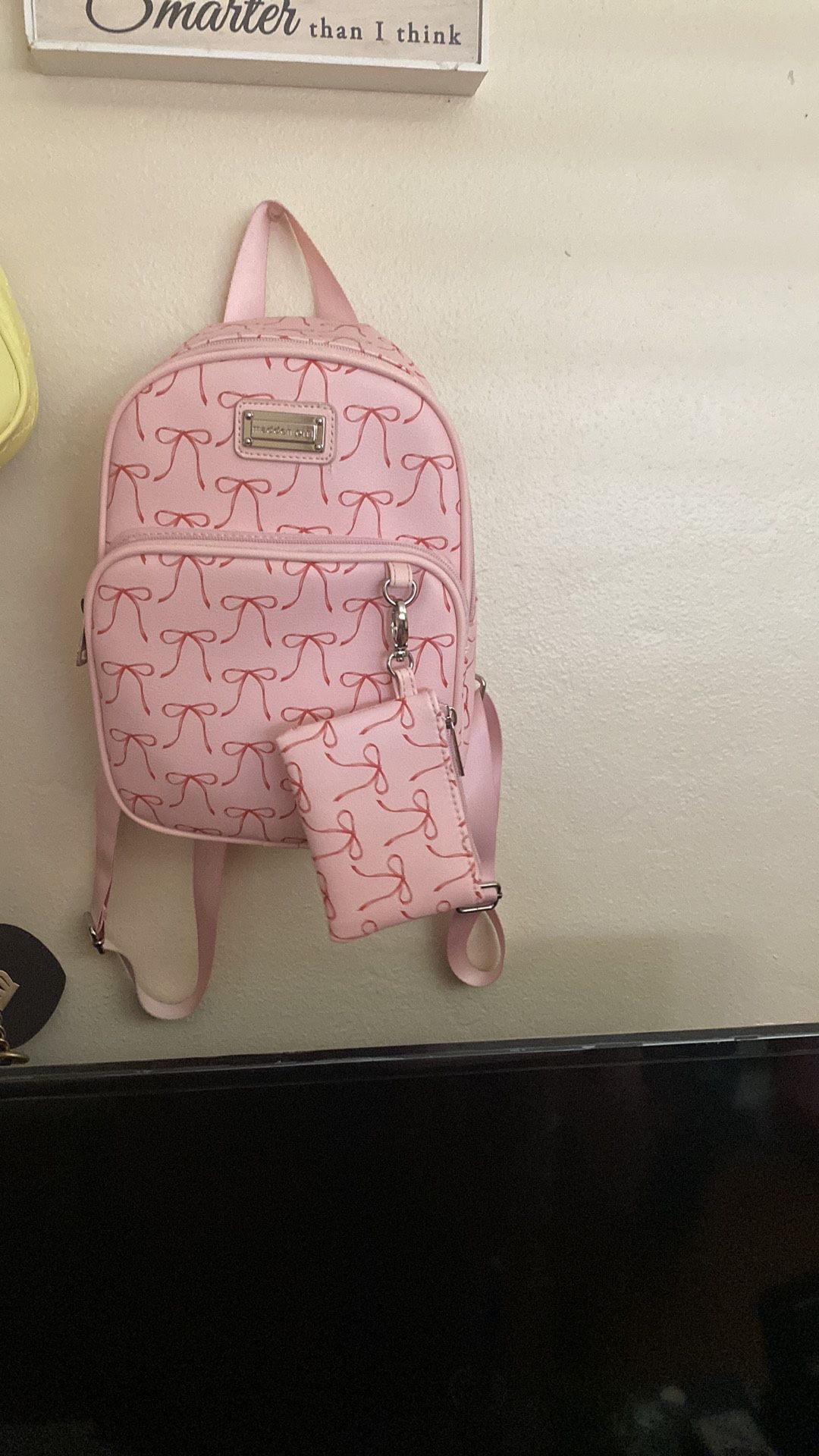 Madden Girl Mini Backpack Pink W/Red Bows & Matching Coin Pouch
