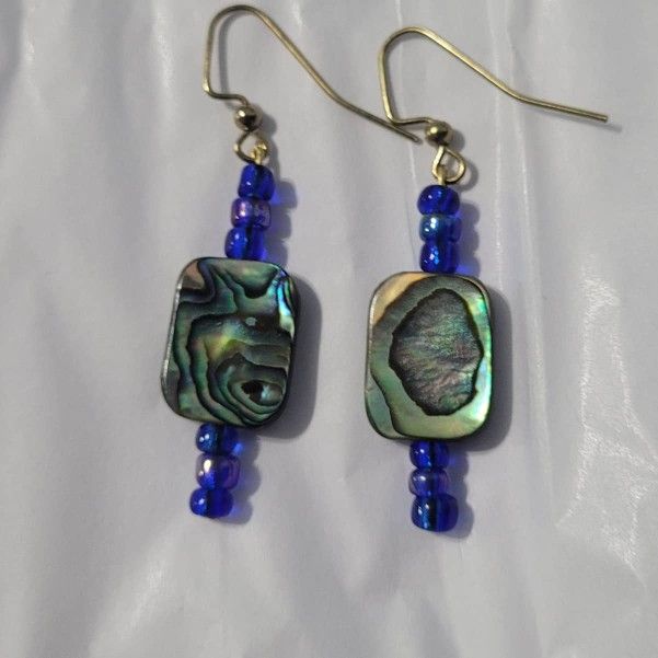 Shell With Blue Glass Earrings 