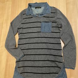 Caswell Massey Women’s Long Gray Sweater  Pullover with Jean Collar top shirt S