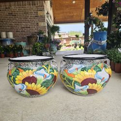 Black RimTalavera Sunflower Colorfull Clay Pots. Planters. Plants. Pottery $60 cada uno
