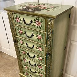Ornate Hand Painted Large Standing Jewelry Armoire