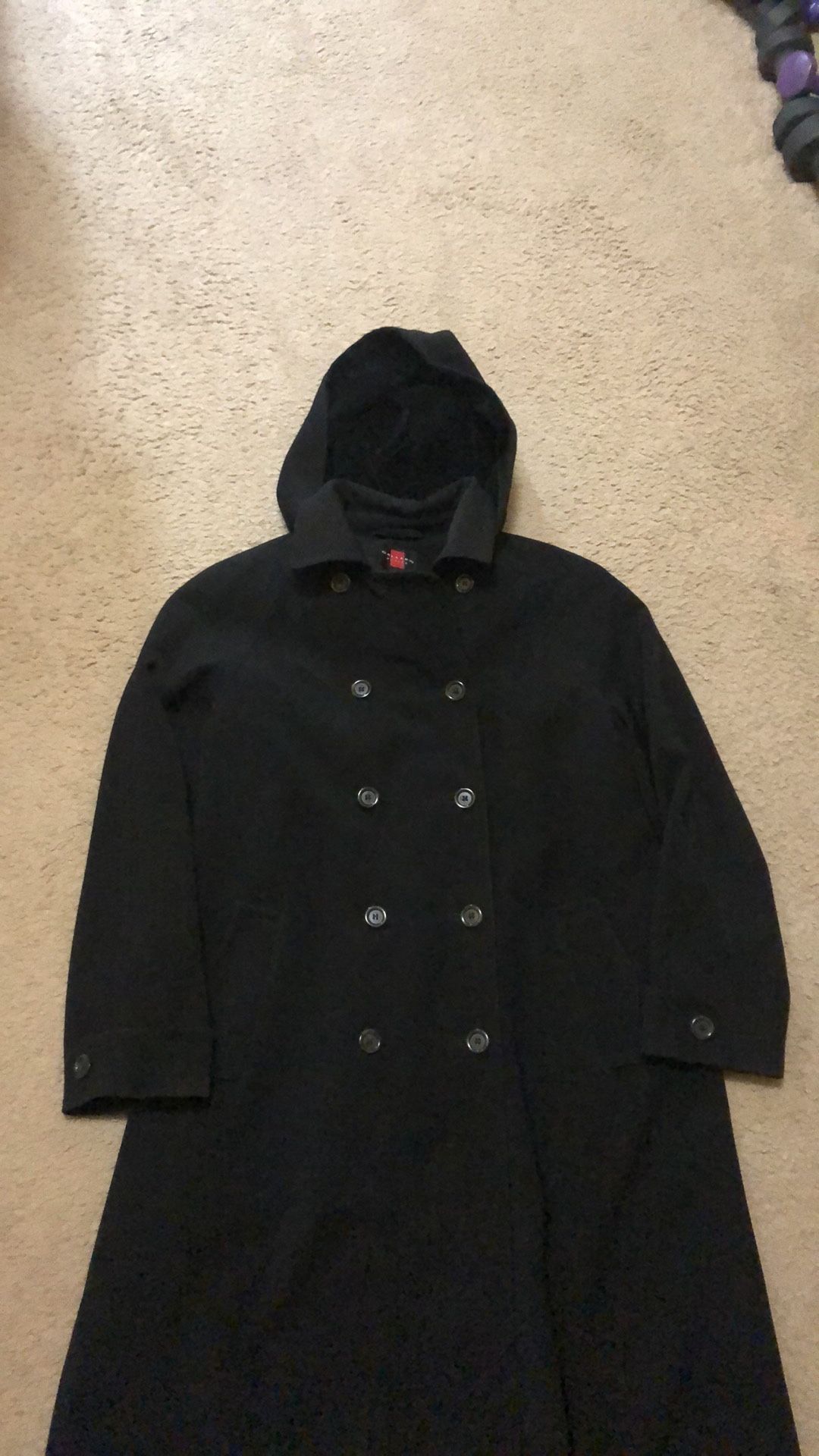 8P Raincoat Trench Coat Black W Hood