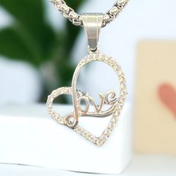 Stainless steel love heart pendant with CZ Stones