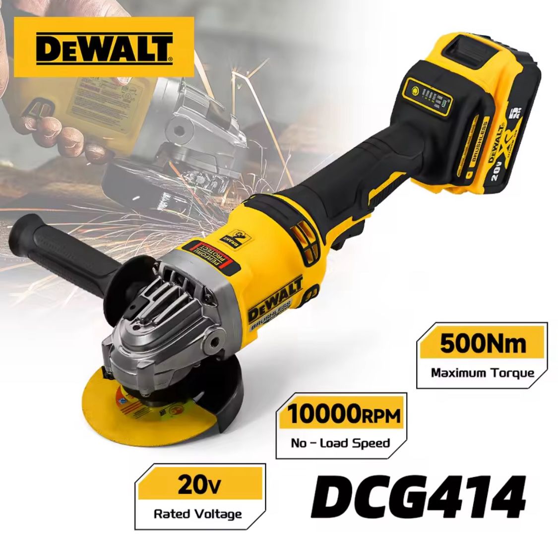 Dewalt-DCG414 20V, 125mm brushless grinder, tool, With Battery And Charger