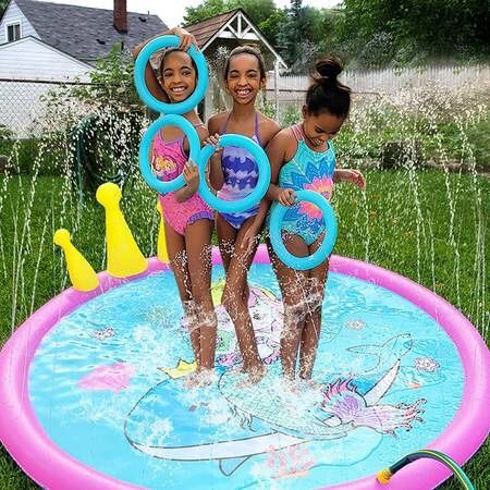 Splash Pad ,68 Inch Sprinkler Splash Pad Toys for Dogs and Kids, Inflatable Kids Sprinkler Play Mat with Funny Ring Toss Game, Summer Outdoor Water To