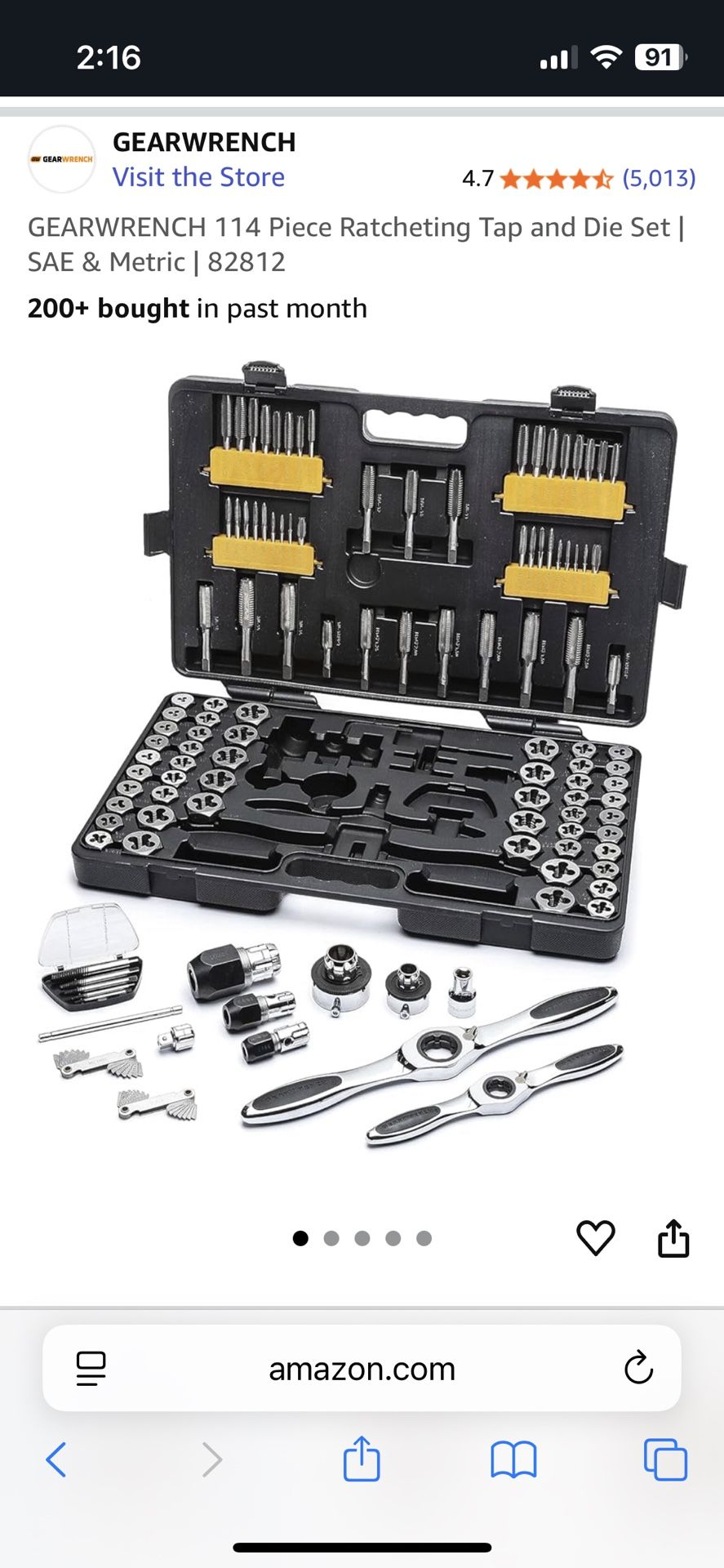 GEARWRENCH 114 Piece Ratcheting Tap and Die Set | SAE & Metric | 82812
