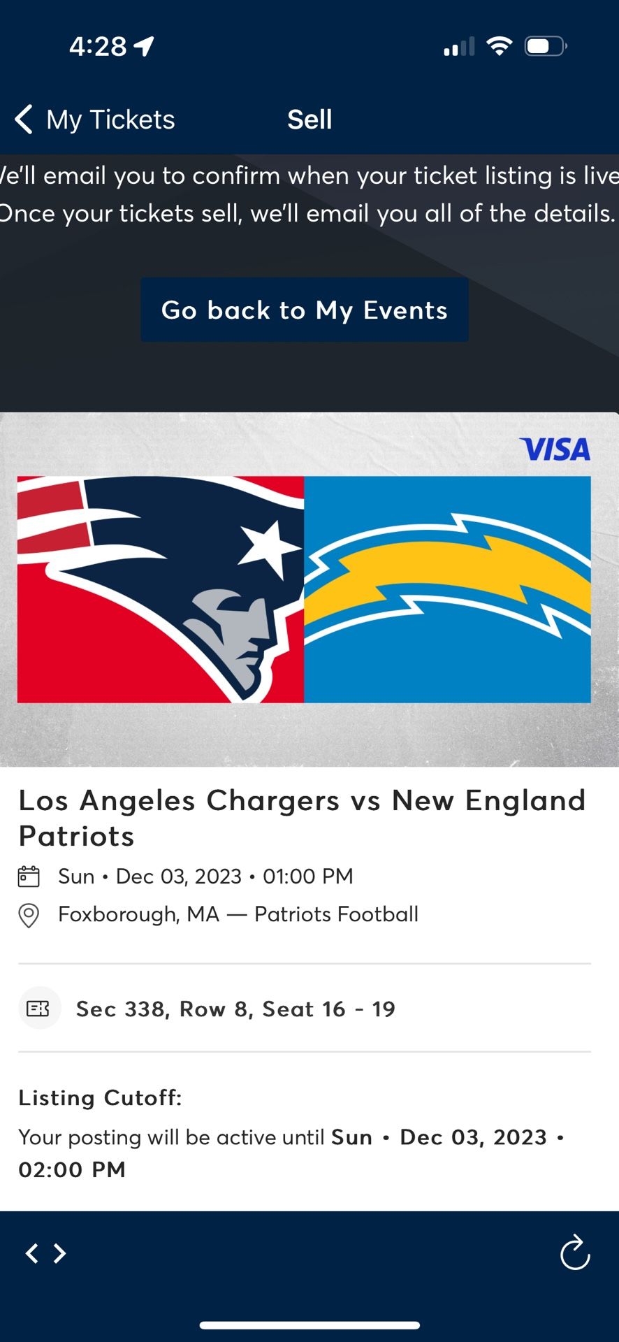 4 Patriots vs. LA Chargers Tickets 