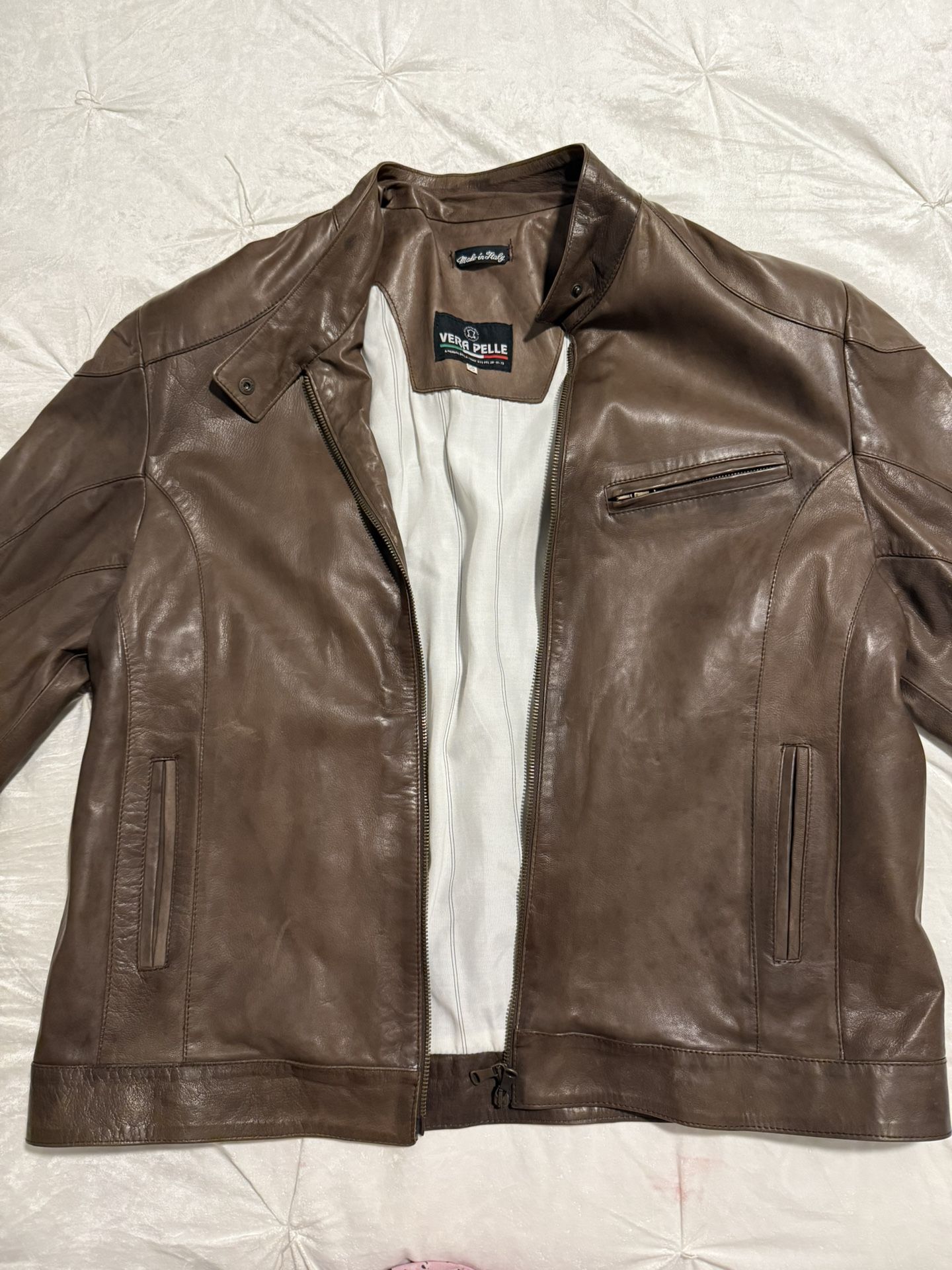Vera pelle custom hand-made calf-skin leather jacket from Italy.