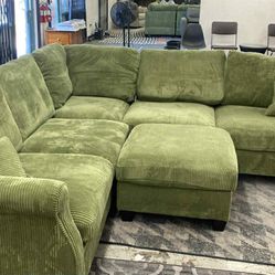 New 99x99 Corduroy Sectional Couch With Ottoman / Free Delivery 