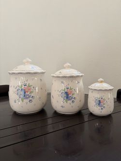 Vintage Nikko Provincial Designs Dauphine 3-Piece Canister Set – Floral Pattern