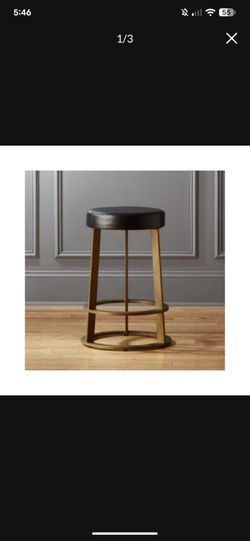 Two Like New CB2 Reverb Counter Stool Leather And Brass Bar West Elm Rh Pottery All modern Restoration