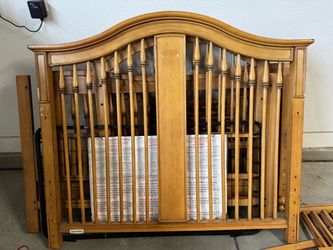 Wood crib, changing table and toddler bed