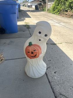 Vintage Halloween Ghost Pumpkin Light Up Blow Mold 34" Porch Home Decor