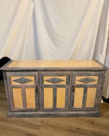 Beautiful Painted Blue and Yellow Side Table
