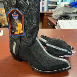 Botas vaqueras y cinturón de piel original perla completa