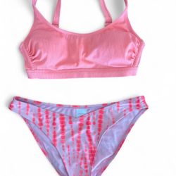 Women’s ribbed bralette bikini top and tie dye bikini bottom size L - like new