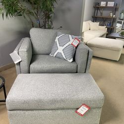 Evansley Pewter Oversized Chair and Ottoman