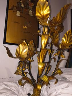Gold Tole Floral Floor Lamp